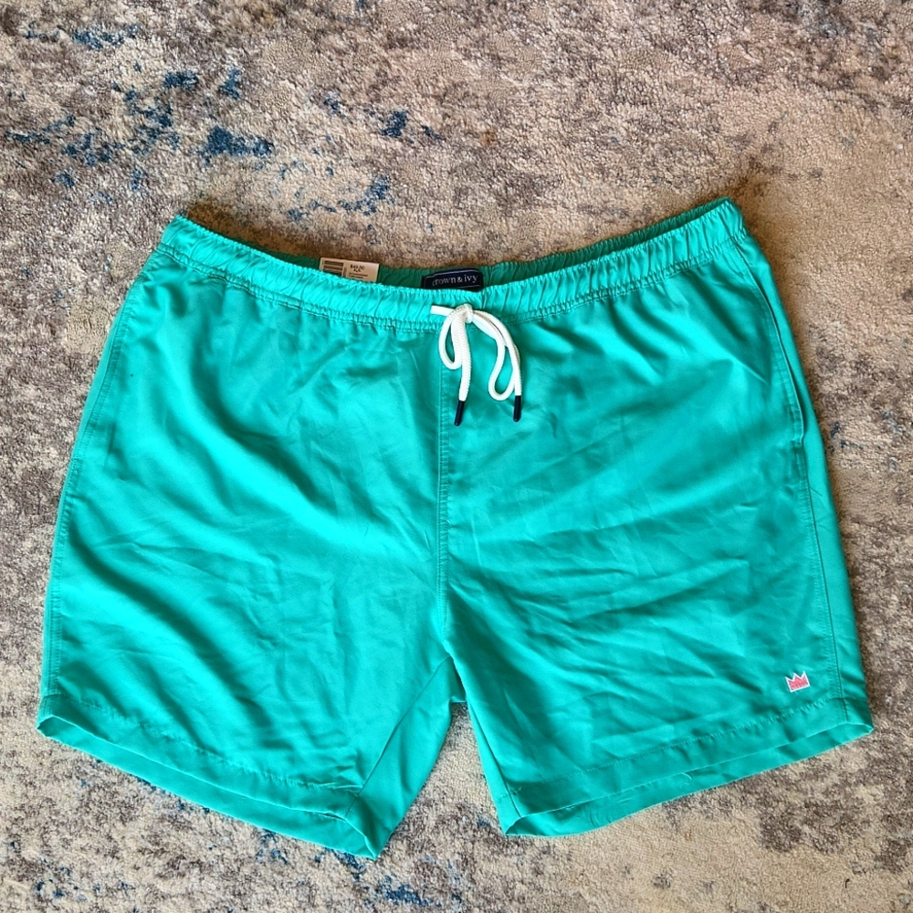 Crown & Ivy™ Men's‎ Size XXL 7" Solid Swim Trunks Turquoise Beach NWT - Picture 4 of 5